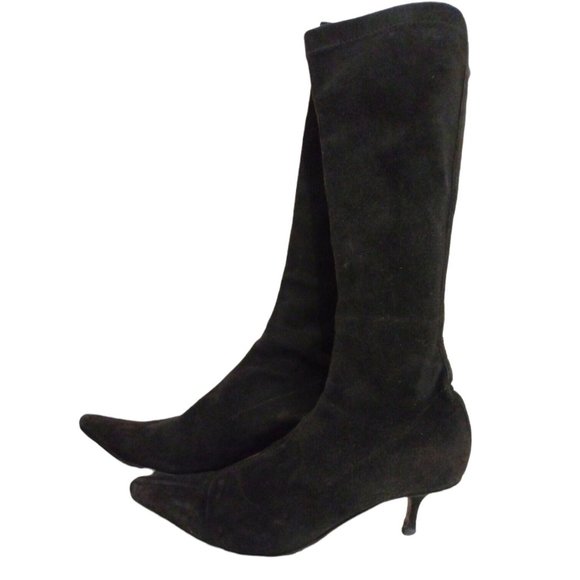 [SOLD] Jimmy Choo London Womens Black Suede Knee Point Toe Boots EU 37 Witchcore - Picture 2 of 12